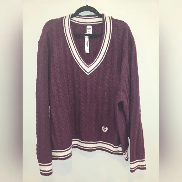 Victoria Secret Pink Purple V-Neck Sweater Size Xxl Nwt - Picture 1 of 8